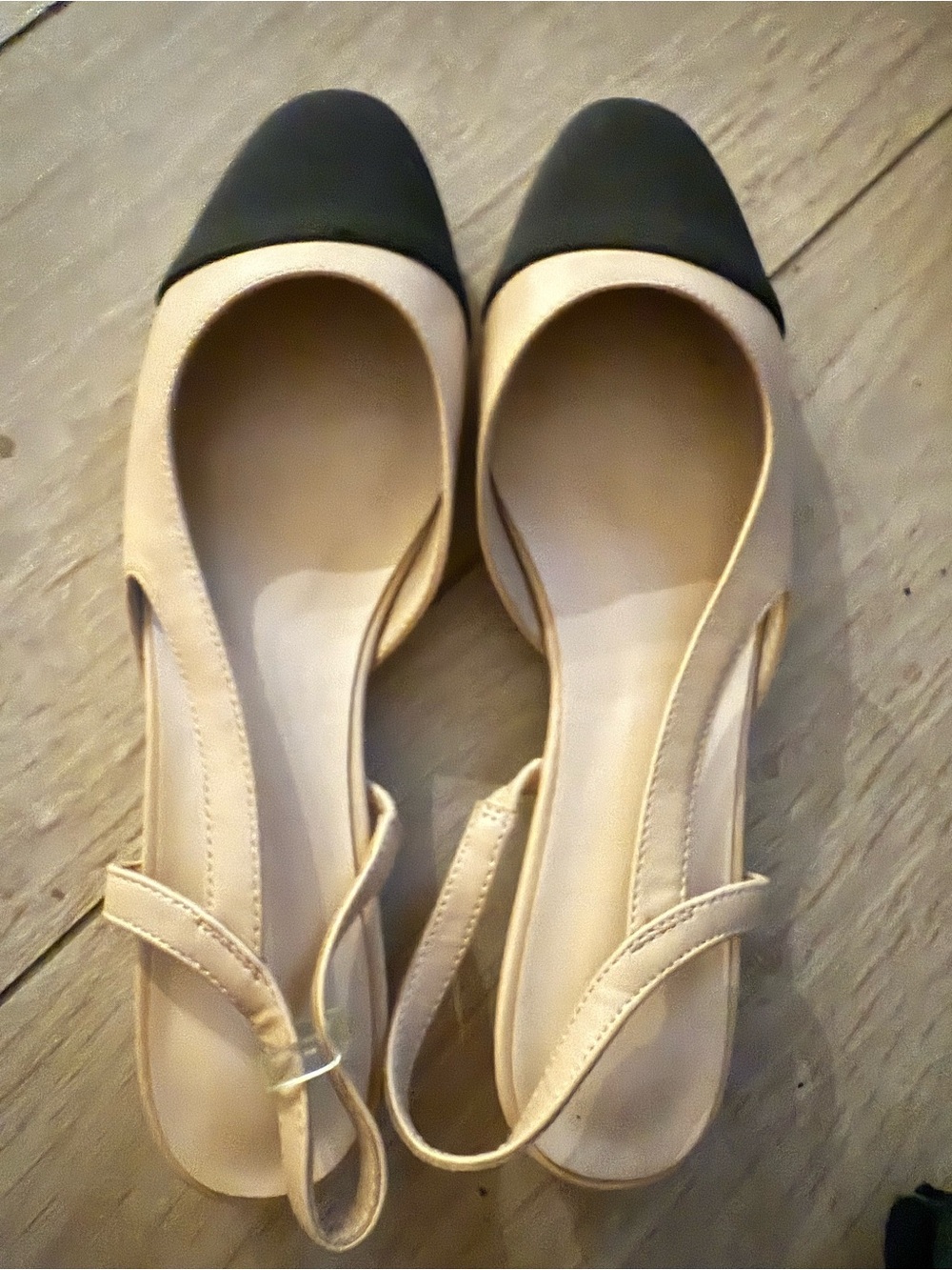 MICIFA Women’s Slingback Flats Size 8.5 Beige Black Two Tone Low Heel New